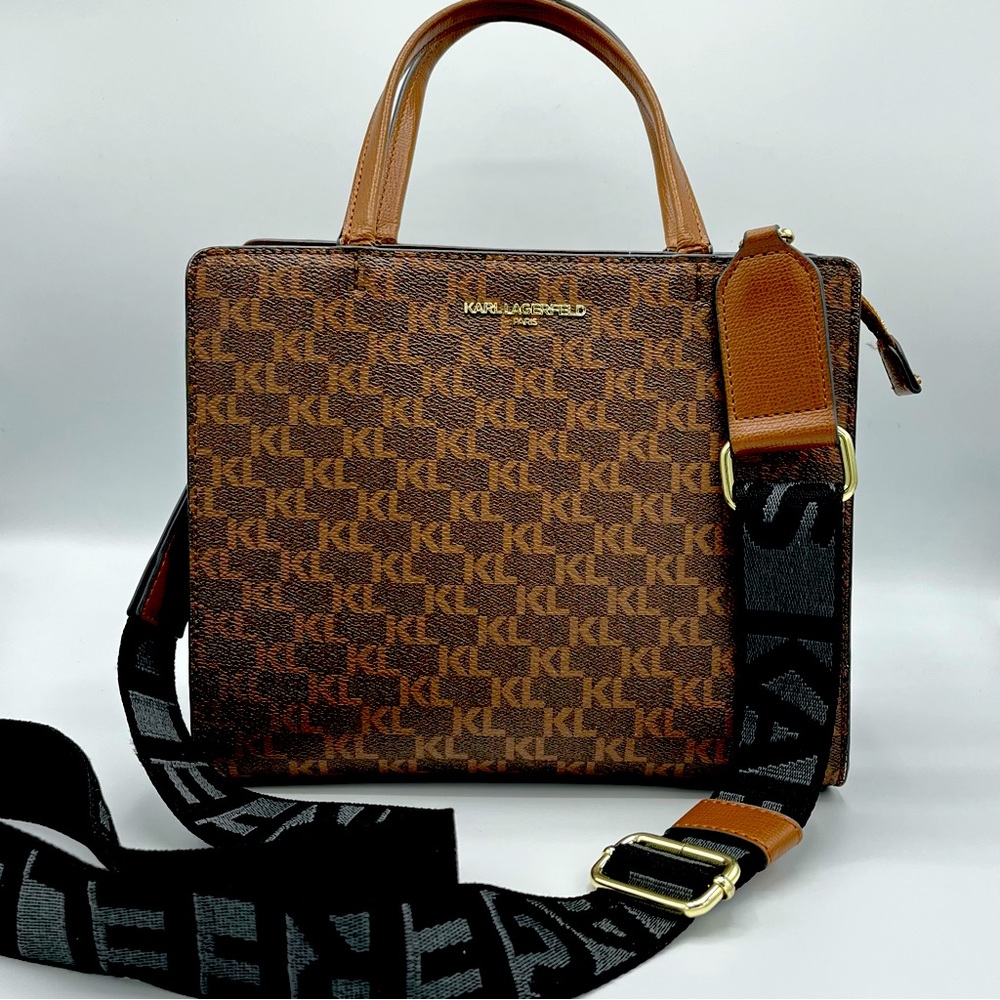 KARL LAGERFELD MAYBELLE BROWN/KHAKI CROSSBODY BAG SATCHEL LOGO
